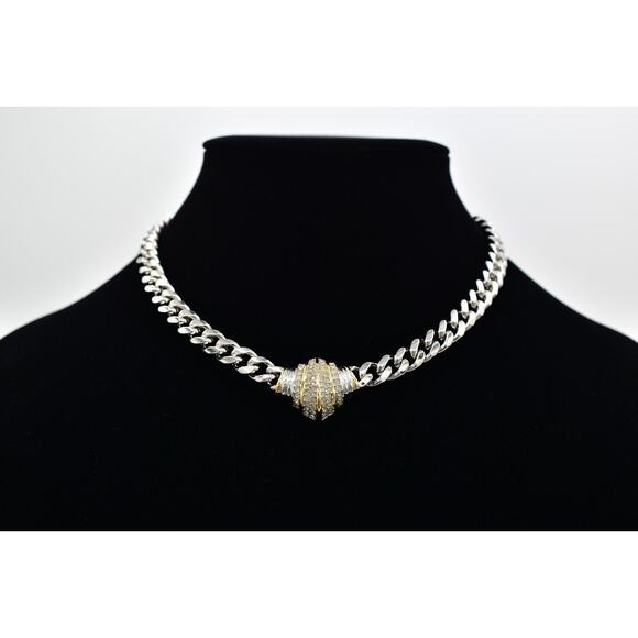 Christian Dior Vintage Crystal Collar Necklace Silver Gold Signed 1960s BinBJ - Picture 1 of 12